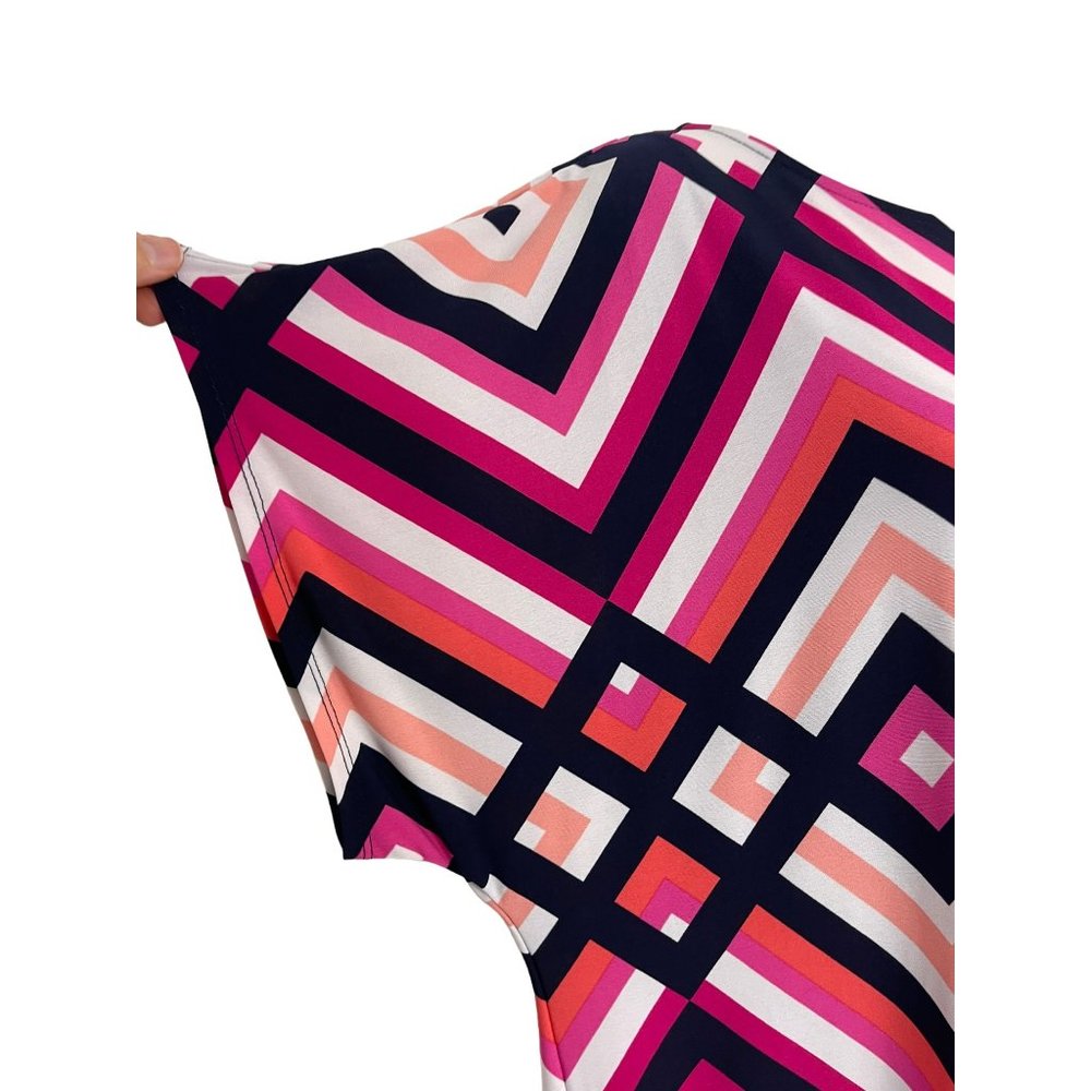 Size 2X 18 20 GEOMETRIC PRINTED DOLMAN SHIFT DRESS Day/Evening Party PLUS SIZE - Picture 2 of 4